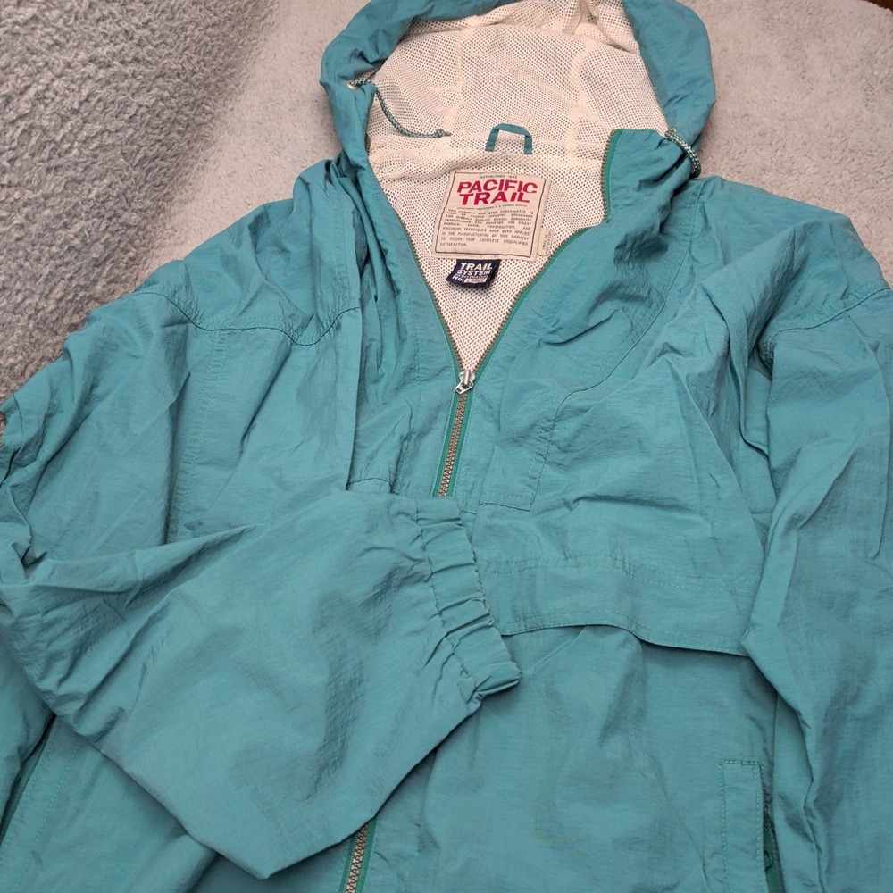 Vintage Pacific Trail Green Zip Up Windbreaker Size Large With Drawstring Hood